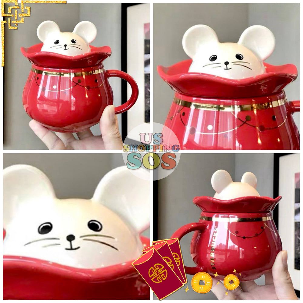 Starbucks China - New Year 2020 Classic Red - 12oz Lucky Mouse In Money Pocket Mug with Lid
