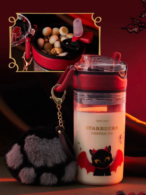 Starbucks China - Halloween 2021 - 9. Contigo Devil Cat Sippy Bottle 500ml + Fluffy Cat Paw Charm
