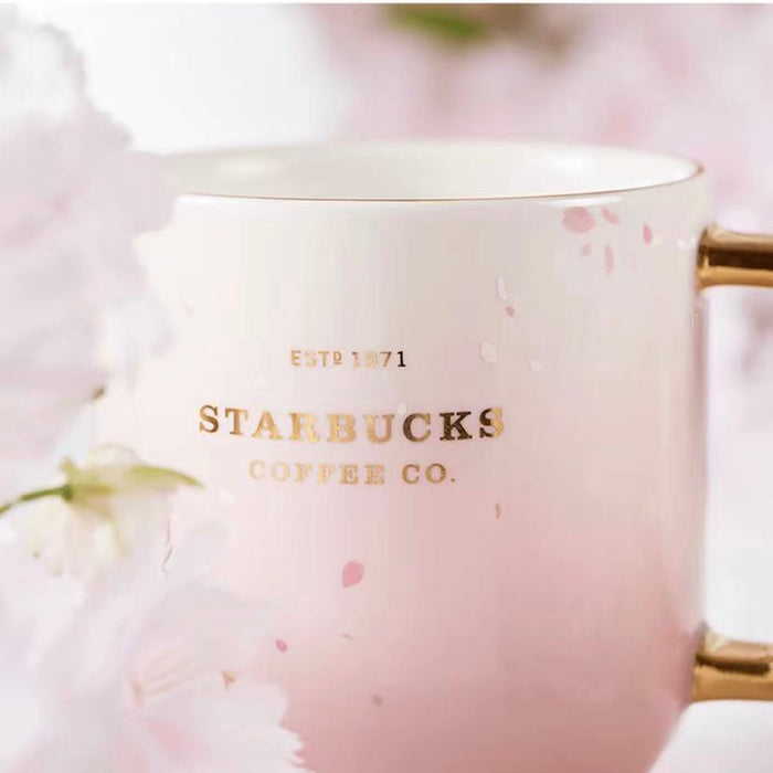 Starbucks China - Cherry Blossom 2022 - 33. Sakura Golden Handle Ceramic Mug with Stir 400ml