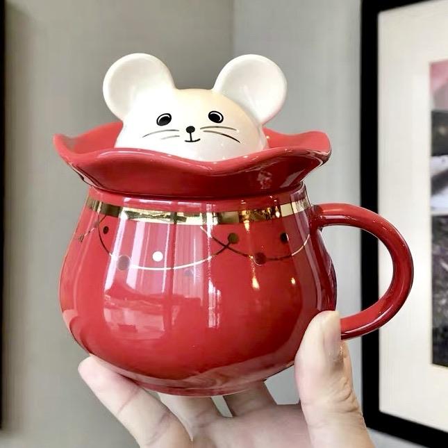 Starbucks China - New Year 2020 Classic Red - 12oz Lucky Mouse In Money Pocket Mug with Lid