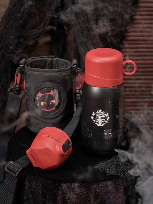 Starbucks China - Halloween 2021 - 4. Thermos Double Lid Stainless Steel Bottle 550ml + Devil Cat Pouch