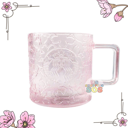 Starbucks China - Sakura 2021 - Hidden Kitty Cherry Blossom Embossed Glass Cup 305ml