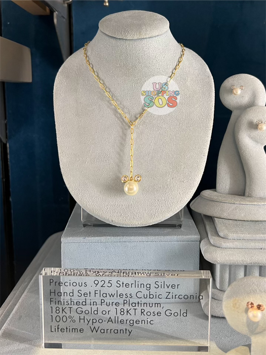DLR - Crislu Mickey Pearl Drop Necklace (925 Sterling Silver with Cubic Zirconia)