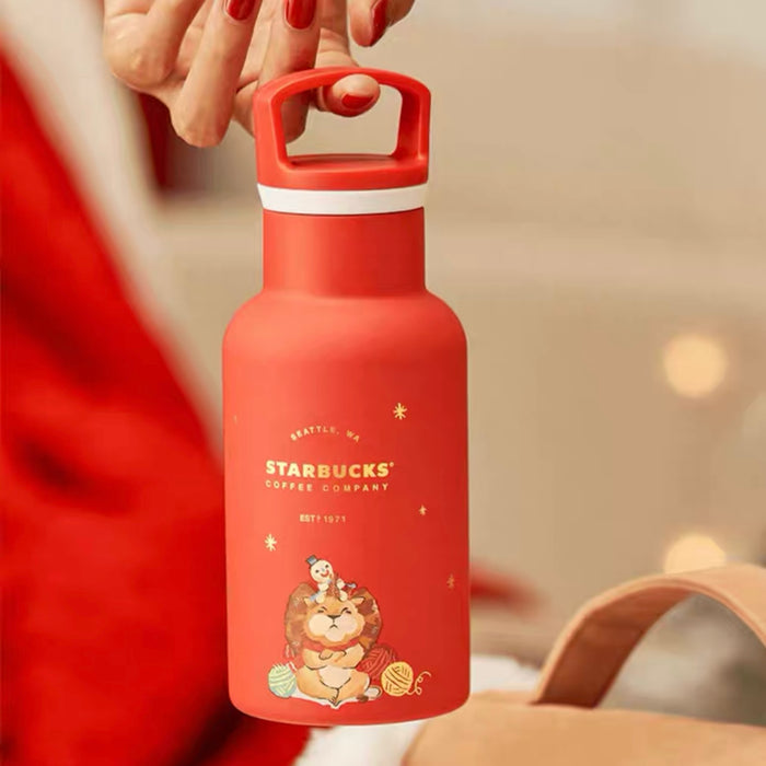 Starbucks China - Christmas 2021 - 16. Lion Stainless Steel Bottle 355ml + Gingerbread House Bag