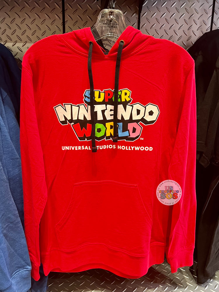 Universal Studios Super Nintendo World Logo Red Hoodie Fleece Pullover Adult