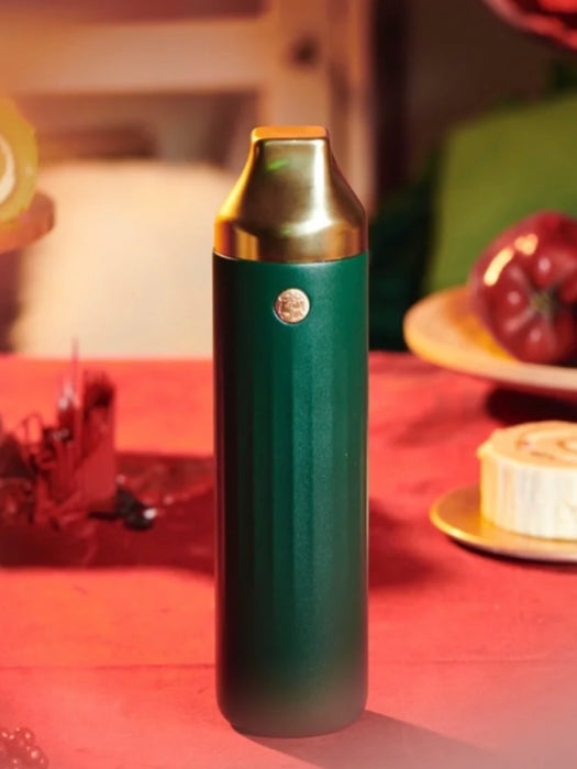 Starbucks China - Christmas 2021 - 82. Christmas Green Stainless Steel Stripe Embossed Water Bottle 400ml