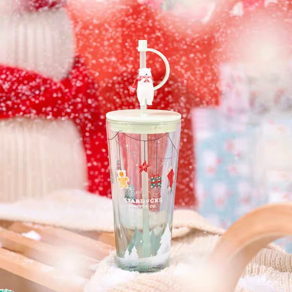 Starbucks China - Christmas 2022 - 20. Polar Bar Straw Topper Double Wall Glass Cold Cup 591ml