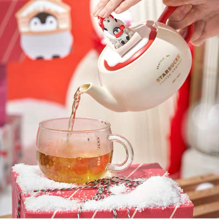 Starbucks China - Christmas 2022 - 8. Penguin Polar Bear Skiing Teapot & Glass Cup