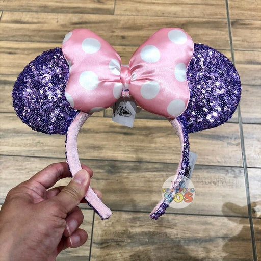 WDW - Minnie Polka Dot Pink Bow Purple Sequin Ear Headband
