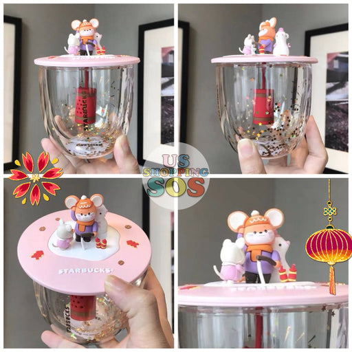 Starbucks China - New Year 2020 Mouse Vacation - 14oz Glass with Cutie Mouse Lid & Tea Infuser
