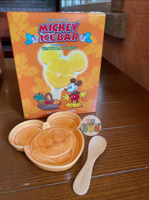 TDR - Mickey Mouse Popsicle Shaped Souvenir Plate & Spoon Set
