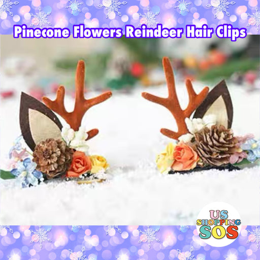 Christmas Delight - Pinecone Flowers Reindeer Hair Clips