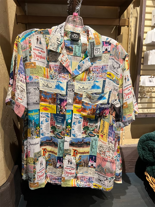 DLR - 100 Years of Wonder - Disney Eras Vintage Disneyland Print Media Collage Button-Up Shirt (Adult)