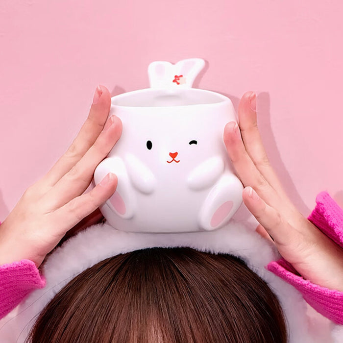 Starbucks China - New Year 2023 - 11. Rabbit-Shape Ceramic Mug 355ml + Peach Blossom Saucer
