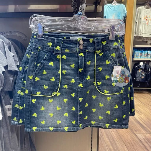 DLR - Neon Green Mickey Icon All-Over-Print Denim Skirt (Adult)