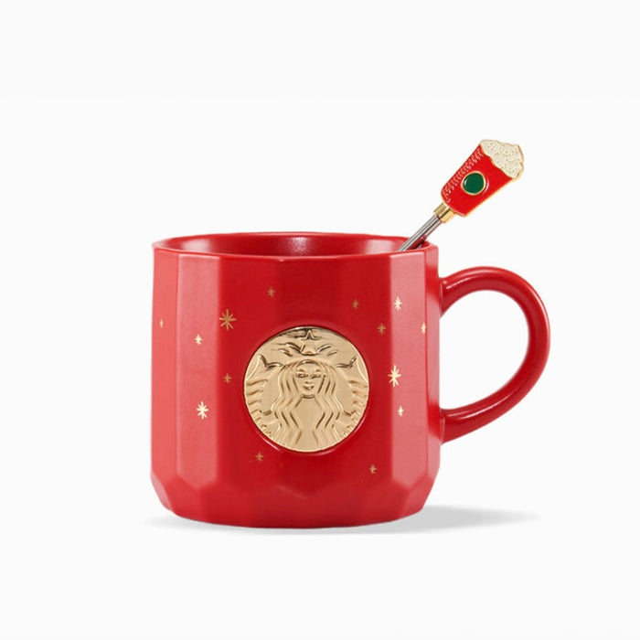 Starbucks China - Christmas 2021 - 2. Red Bronze Logo Mug 355ml + Stir