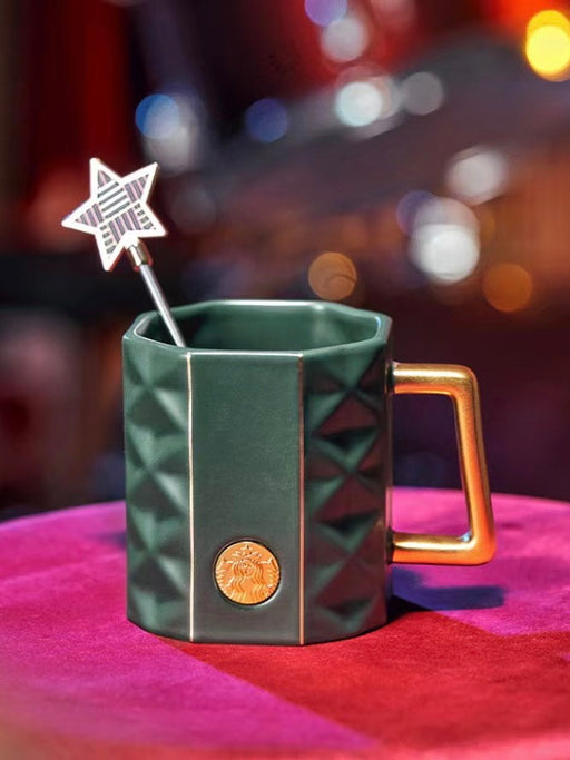Starbucks China - Christmas 2021 - 66. Christmas Green Diamond Embossed Mug with Star Stir 360ml