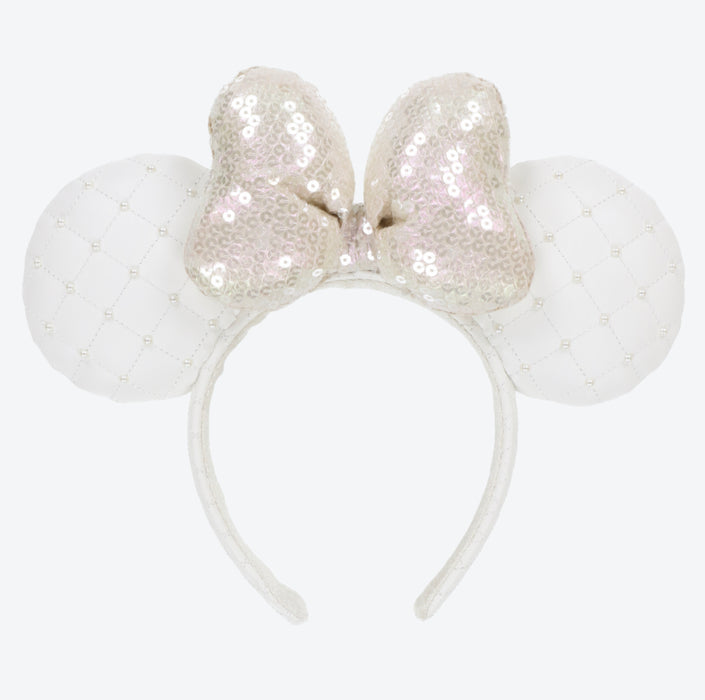 TDR - Minnie Mouse White Sequin Bow & Synthetic Leather Pearl Ear Headband