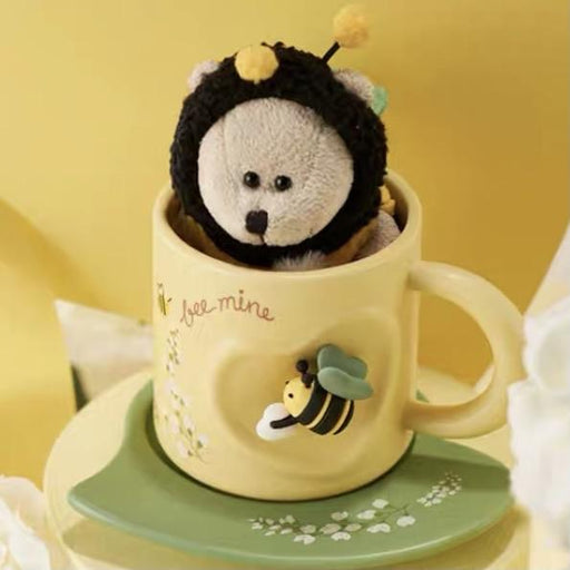 Starbucks China - Valentines Bee Mine - Bearista Honey Bee Plush Keychain Mug Saucer Set 290ml