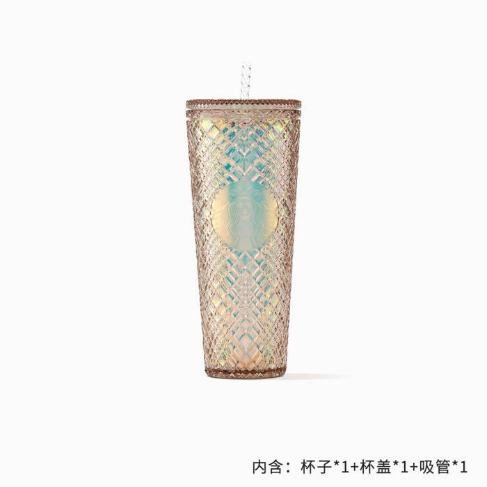 Starbucks China - Ginkgo 2022 - 1. Brownish Tea Iridescent Grid Double Wall Cold Cup 710ml