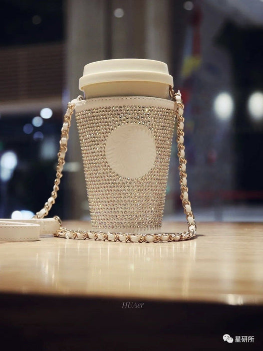 Starbucks China - Happy Camping - 17. Pure White Crossbody Sparkle Cup Carrier + Stainless ToGo Tumbler 370ml