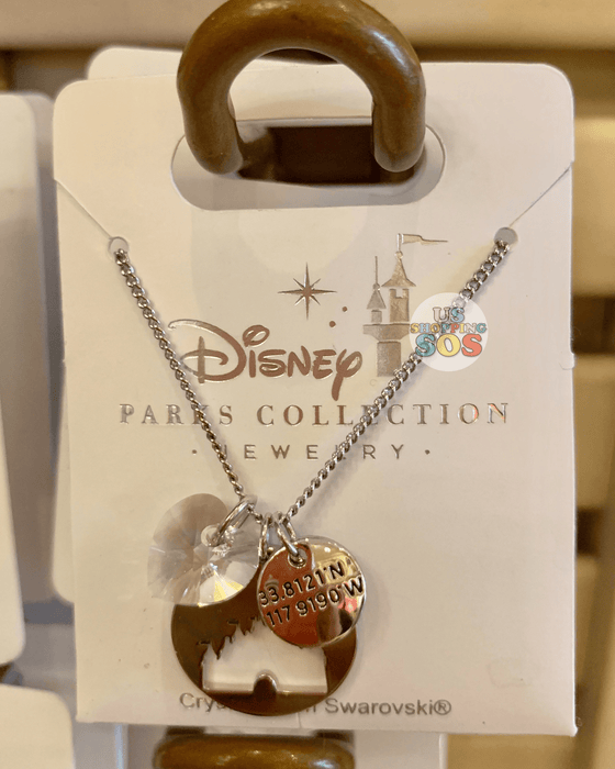 DLR - Disney Parks Jewelry - Swarovski Crystal “33.8121° N 117.9190° W” Castle Necklace (Silver)