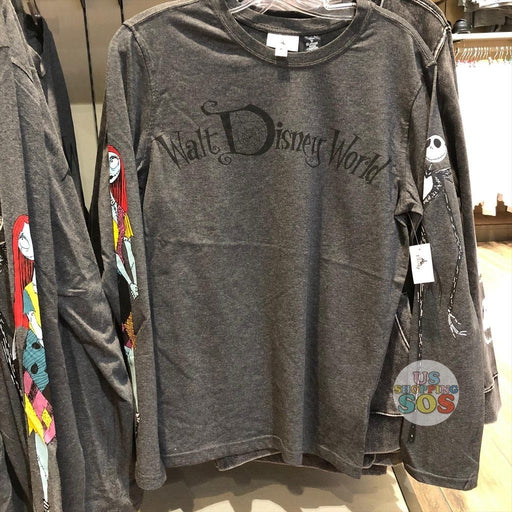 WDW - The Nightmare Before Christmas Apparel - Jack & Sally on Sleeve “Walt Disney World” Heather Grey Long Sleeve T-shirt (Adult)