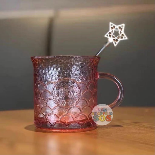 Starbucks China - Christmas Time 2020 Dark Bling Series - Pink Fish Scales Glass with Stir 275ml