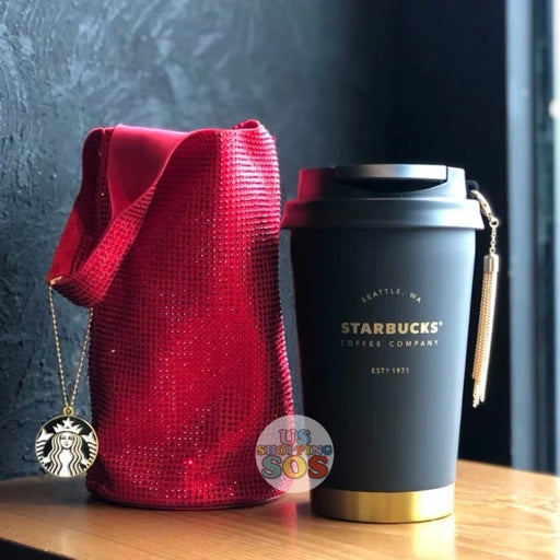 Starbucks China - Christmas Time 2020 Dark Bling Series - Stainless Steel To-Go Tumbler 384ml with Red Bag