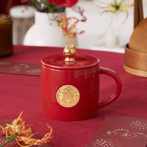 Starbucks China - New Year 2023 - 4. Golden Rabbit Lid Red Ceramic Mug 445ml