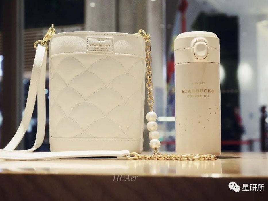 Starbucks China - Happy Camping - 18. Pure White Crossbody Bag + Stainless Bottle 355ml