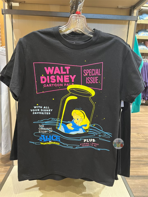 DLR - Walt Disney Cartoon Pals Alice in Bottle Black Graphic T-shirt (Adult)
