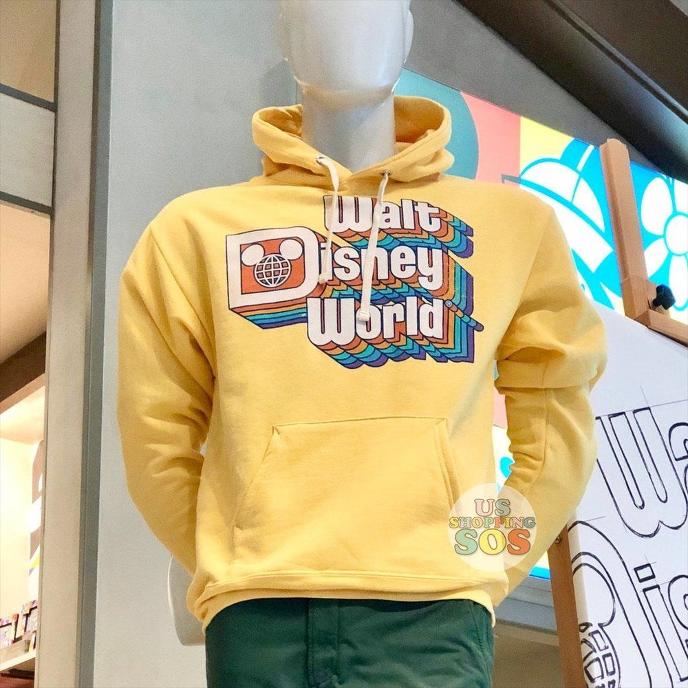 WDW - "Walt Disney World" Retro Stack Logo Yellow Hoodie Pullover (Adult)