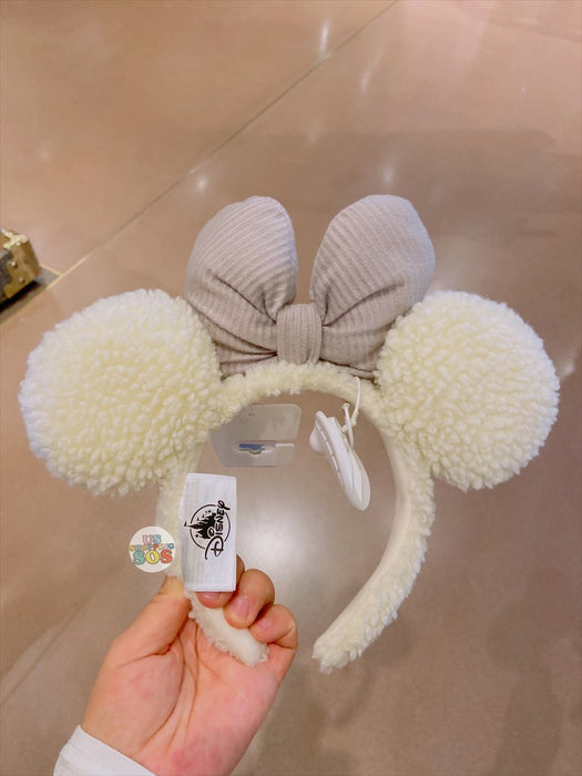 SHDL - Fluffy Minnie Mouse Ear Headband (Teddy Bear White Color Bow)