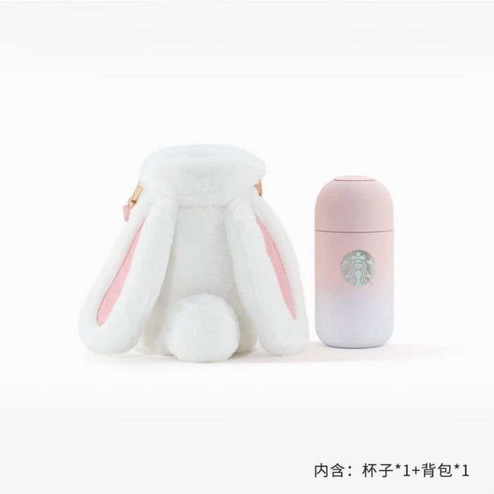 Starbucks China - New Year 2023 - 10. Fluffy Rabbit Carrier + Ombré Pink Capsule-Shape Stainless Steel Bottle 220ml