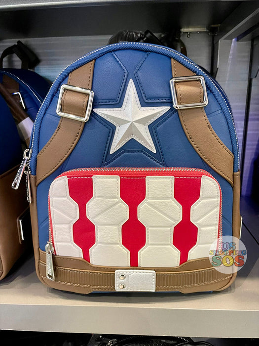 captain america cosplay mini backpack Official Loungefly x Marvel GeekCore Project the spirit of your favorite hero with this mini cosplay backpack made of faux Captain America Marvel Book Bag