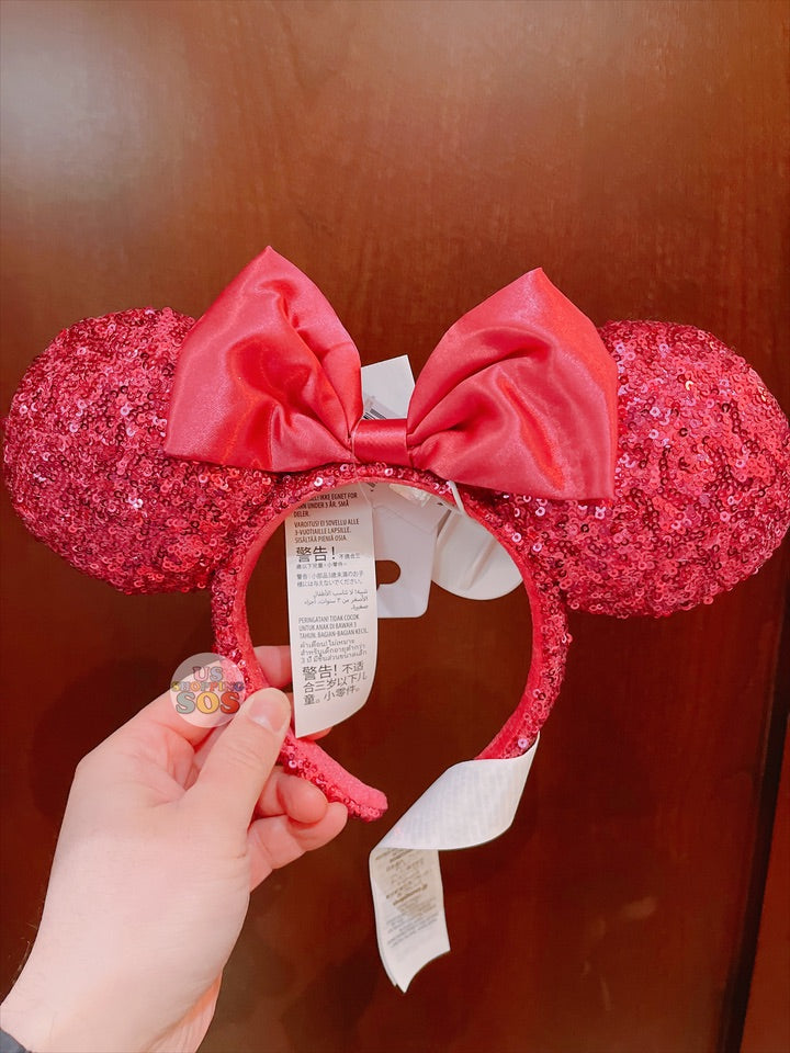 SHDL - Minnie Mouse Red Color Bow Red Sequin Ear Headband