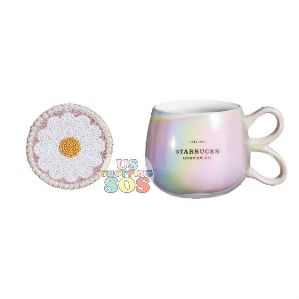 Starbucks China - Valentine 2020 - Love & Peace Pearl Flower Lid Rainbow Iridescent Mug (355ml)