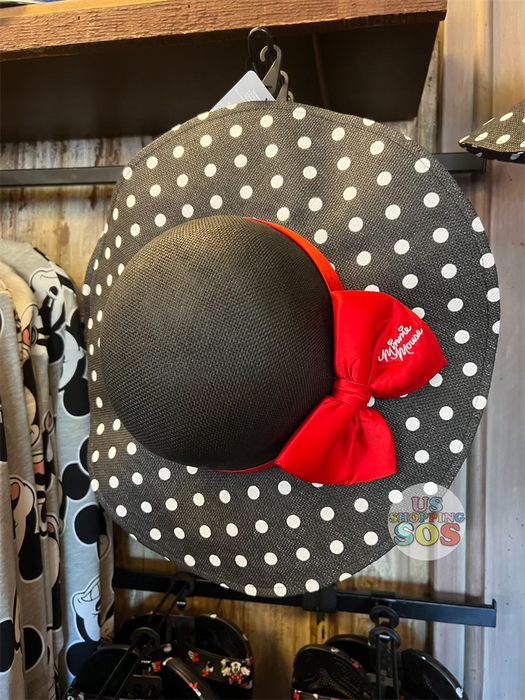 DLR WDW Minnie Mouse Straw Polka Dot Hat Black Adult