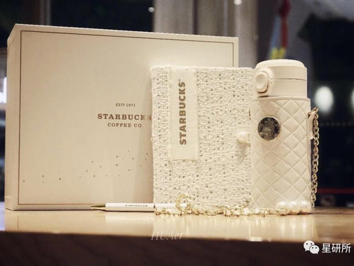 Starbucks China - Happy Camping - 19. Pure White Notebook + Pen + Carrier + Stainless Bottle 355ml Set