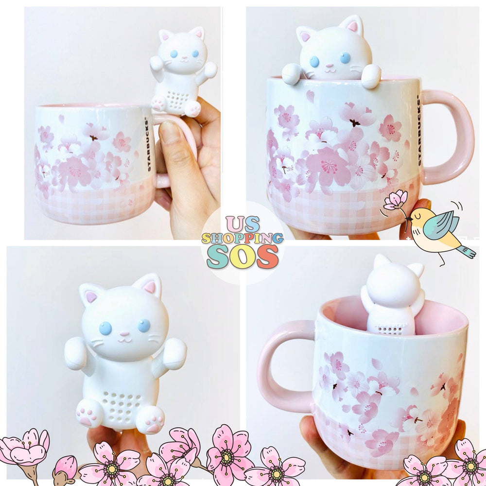 Starbucks China - Sakura Dream - 12oz Plaid Sakura Mug with Kitty Infuser