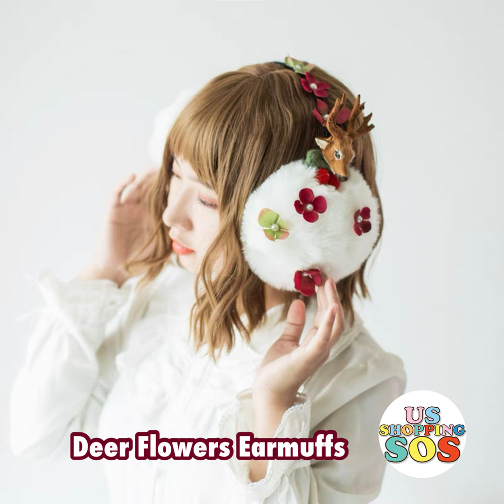Christmas Delight - Deer Flowers Earmuffs