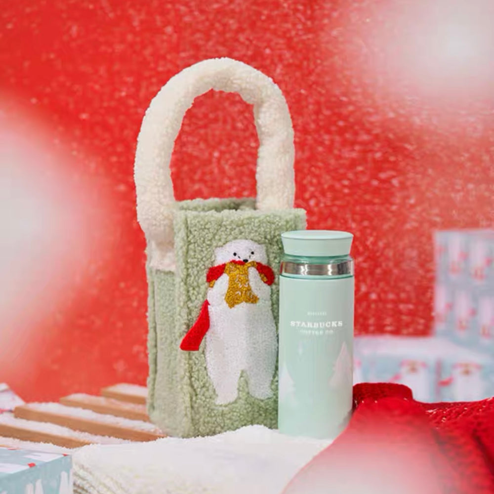 Starbucks China - Christmas 2022 - 22. Polar Bar Fluffy Bag + Stainless Steel Water Bottle 400ml