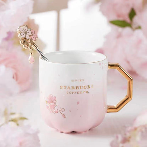 Starbucks China - Cherry Blossom 2022 - 33. Sakura Golden Handle Ceramic Mug with Stir 400ml