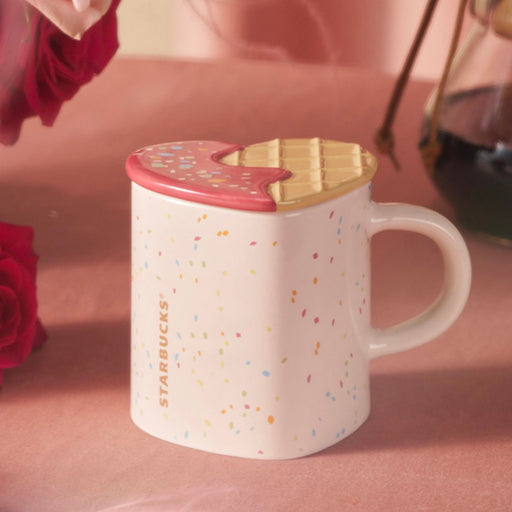 Starbucks China - Sweet Valentines 2023 - 1. Heart-Shape Waffle Cookie Lid Ceramic Mug 355ml