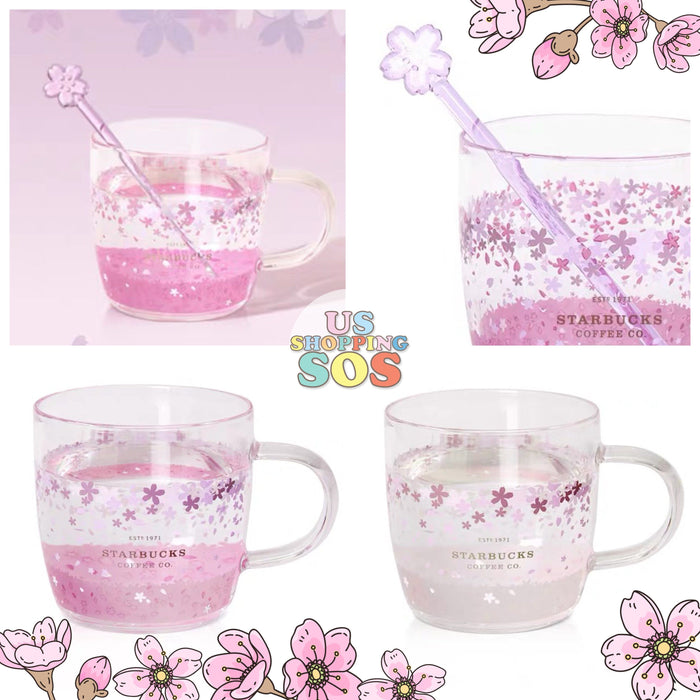 New Starbucks Pink Sakura Color-changing Glass Coffee Mug Cup with