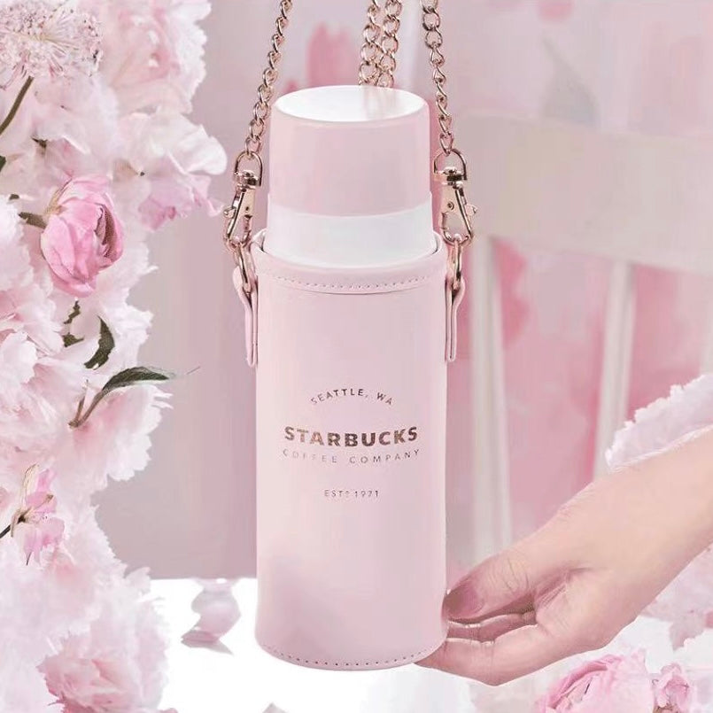 Starbucks 2022 China Sakura Pink Thermos 12oz Tumbler Chain Cup Cover Set