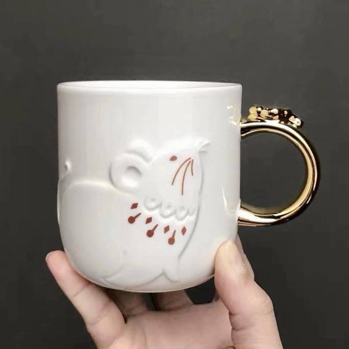 Starbucks China - New Year 2020 Classic Red - 12oz White Elegant Mouse Golden Handle Mug