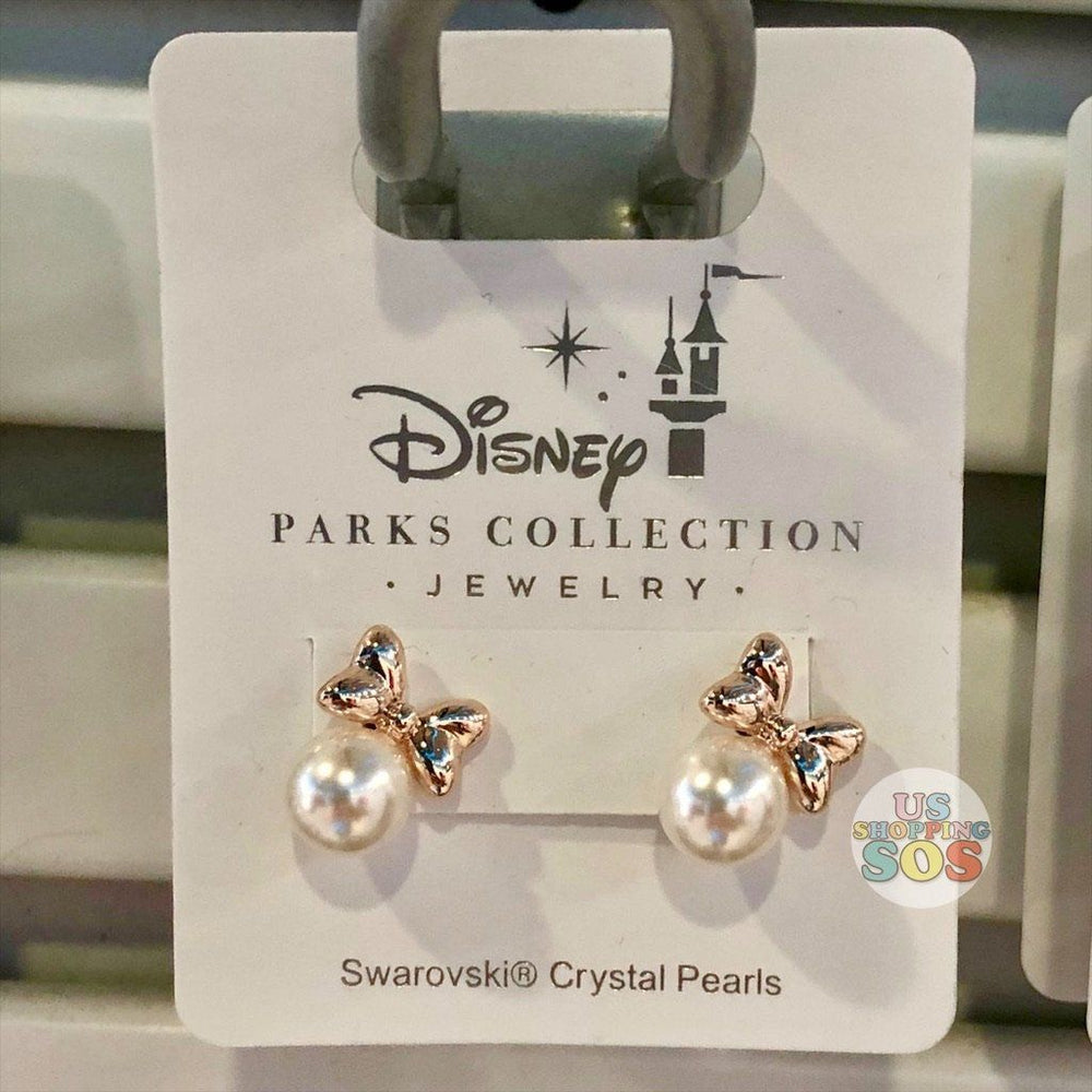 WDW - Disney Park Jewelry - Minnie Bow Pearl Earrings (Rose Gold)