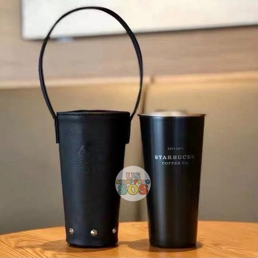 Starbucks China - Christmas Time 2020 Dark Bling Series - Classic Stainless Steel Cup 473ml with Leather Cup Holder